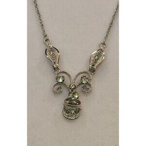 D'Abros Vintage Sterling Silver & Rhinestone Crystal Necklace 14"